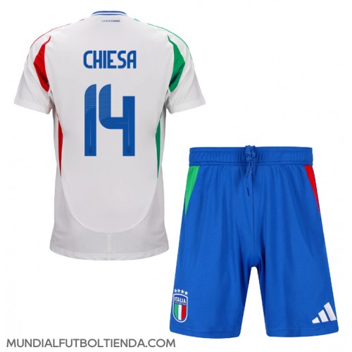 Camiseta Italia Federico Chiesa #14 Segunda Equipación Replica Eurocopa 2024 para niños mangas cortas (+ Pantalones cortos)